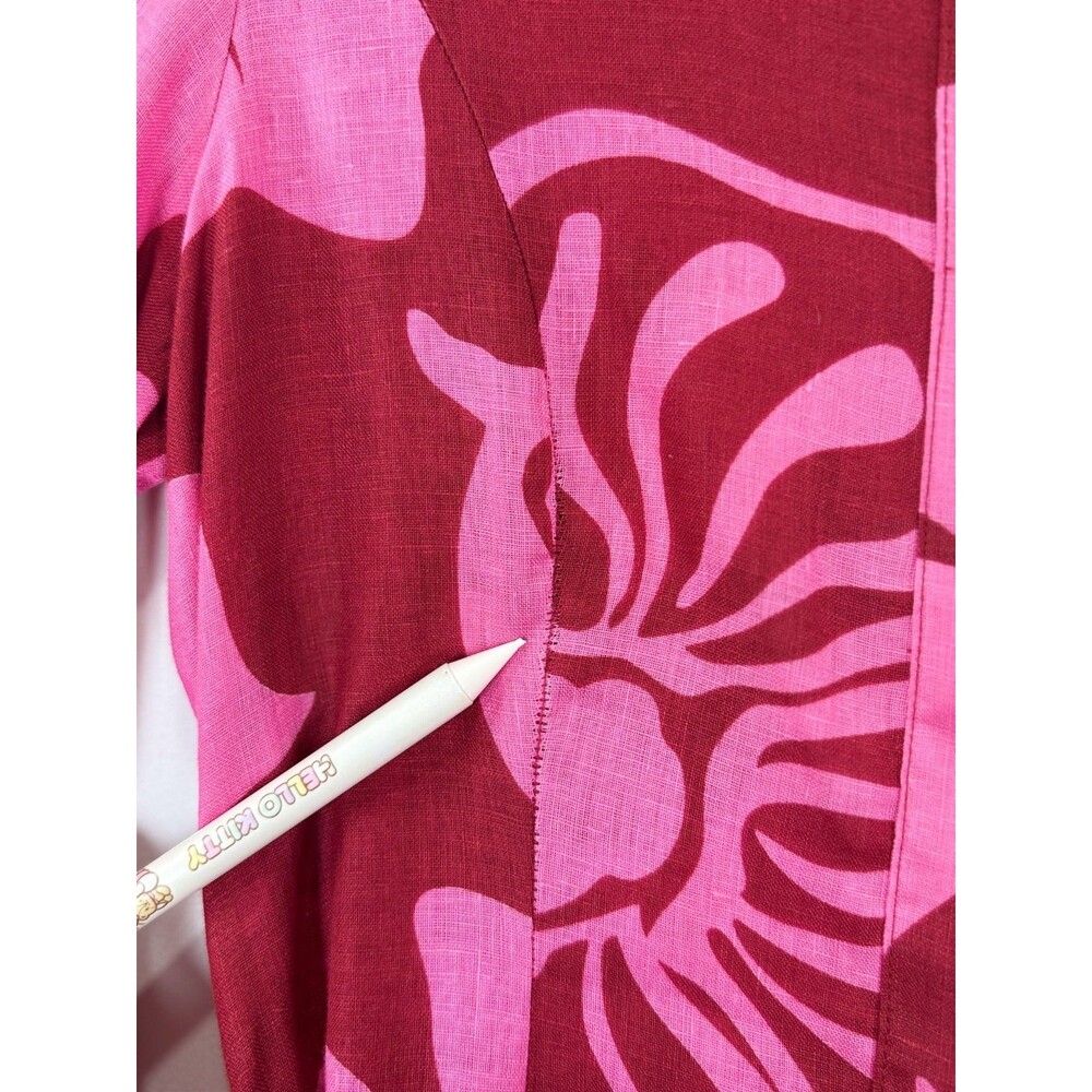 FAITHFULL THE BRAND Mini Dress Pink Rae Linen Floral Long Sleeve Boho Size 2 - Picture 6 of 12